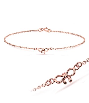 Adorable Bow Rose Gold Plated Silver Anklet ANK-197-RO-GP